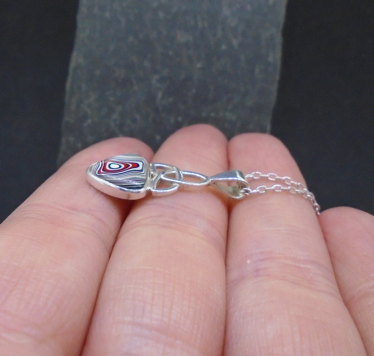 Fordite Sterling Silver Celtic Pendant