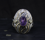 'Ostara' Scottish Amethyst & Diamonds in a Scottish Gold & Sterling Silver Ring