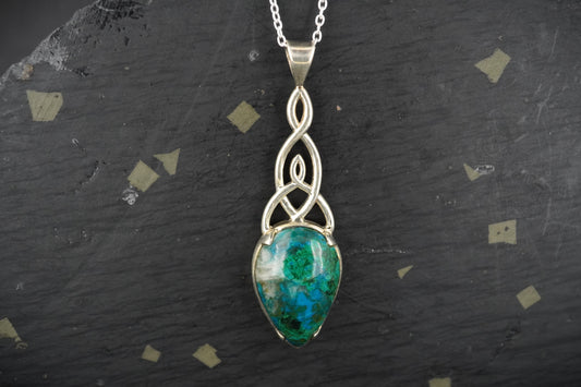 Chrysocolla & Malachite Sterling Silver Celtic Pendant