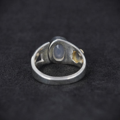 Scottish Chalcedony & Sapphire Sterling Silver Ring image 4