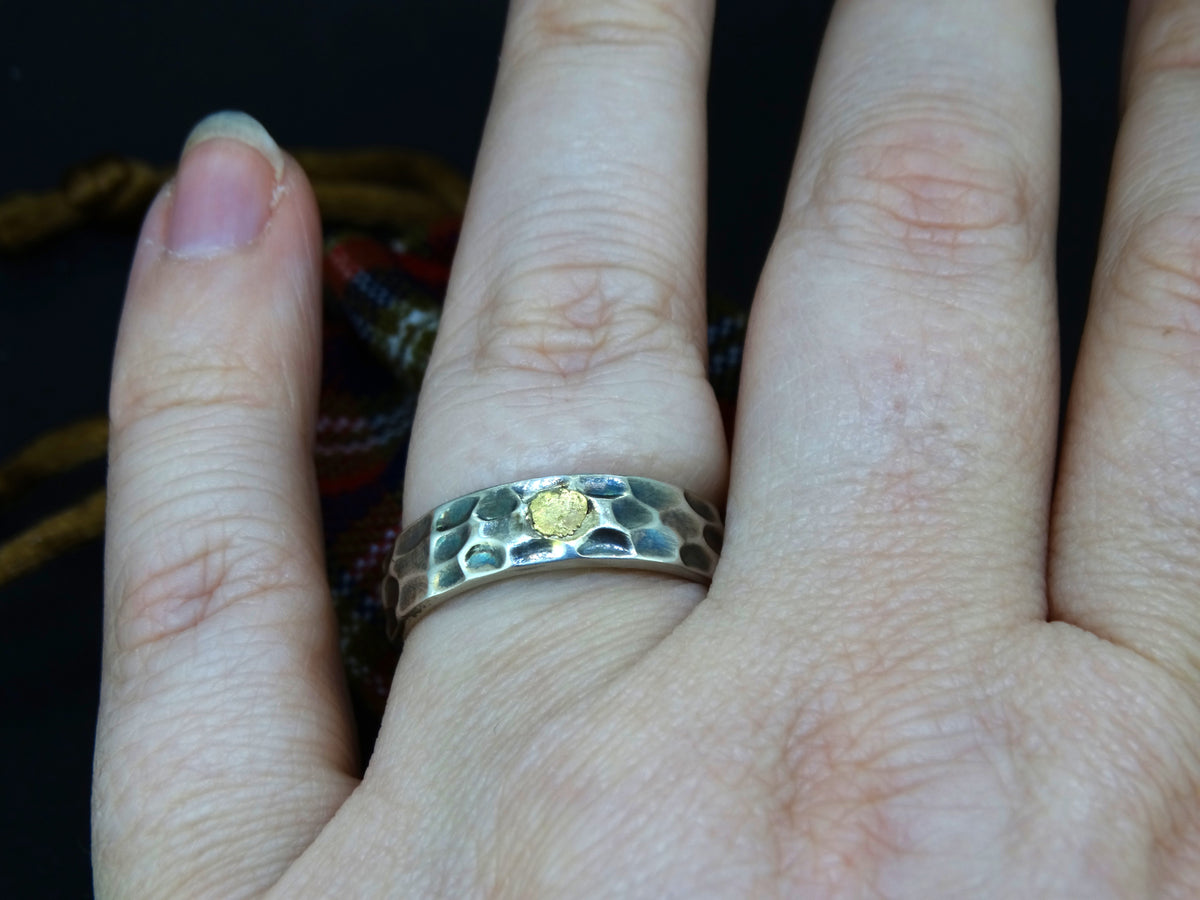 Large Gold Nugget Sterling Silver Hammered Wedding Ring image 1