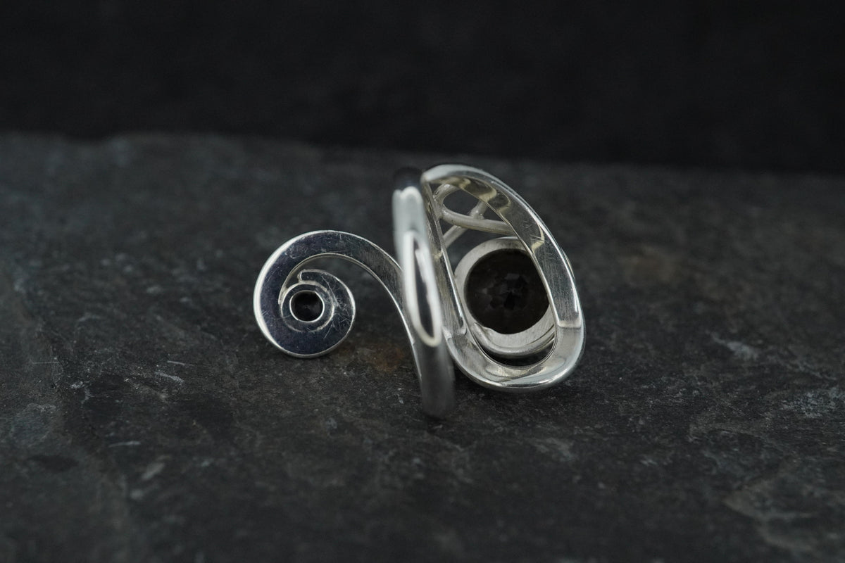 Cairngorm Quartz & Black Sapphire Sterling Silver Spiral Ring image 4
