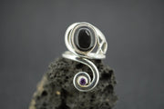 Edinburgh Castle Rock and Amethyst Sterling Silver Swirl Ring