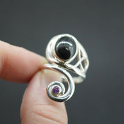 Edinburgh Castle Rock and Amethyst Sterling Silver Swirl Ring
