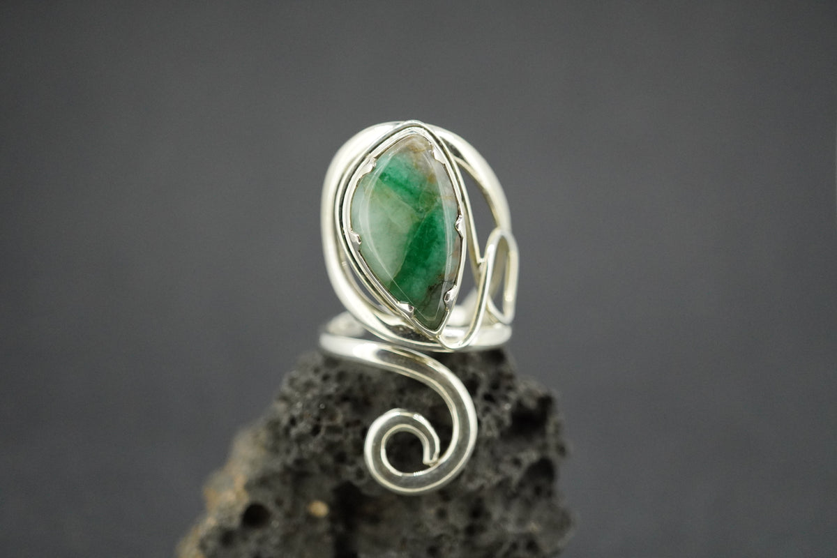 Emerald Sterling Silver Swirl Ring