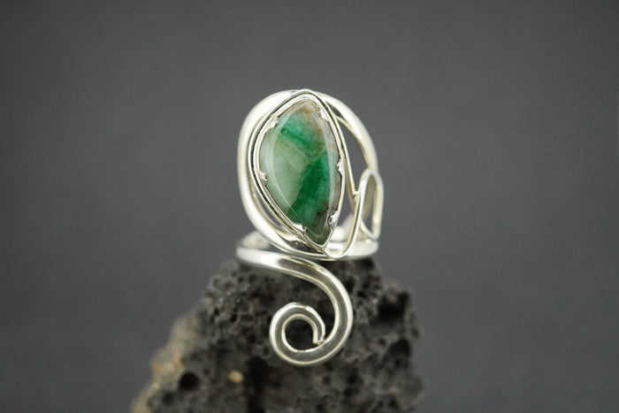 Emerald Sterling Silver Swirl Ring