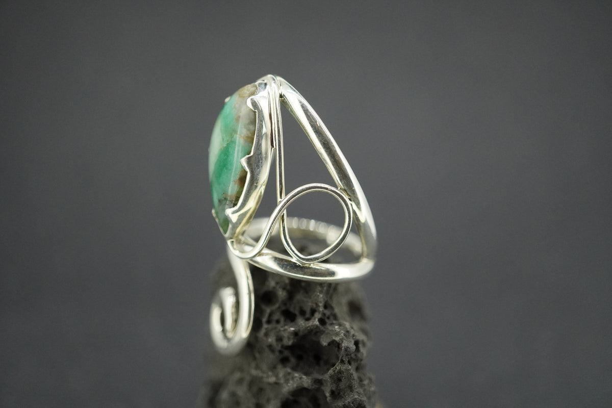 Emerald Sterling Silver Swirl Ring