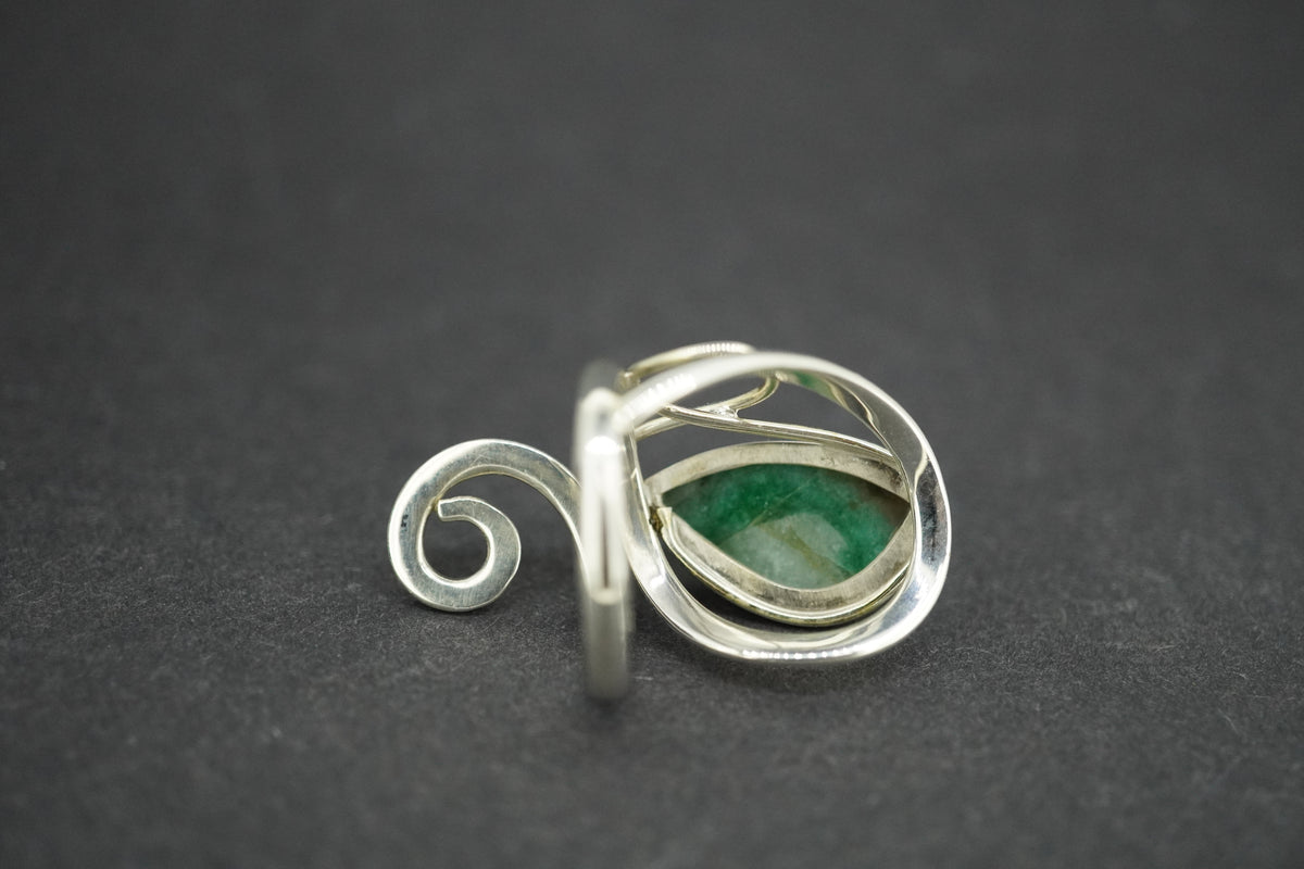 Emerald Sterling Silver Swirl Ring