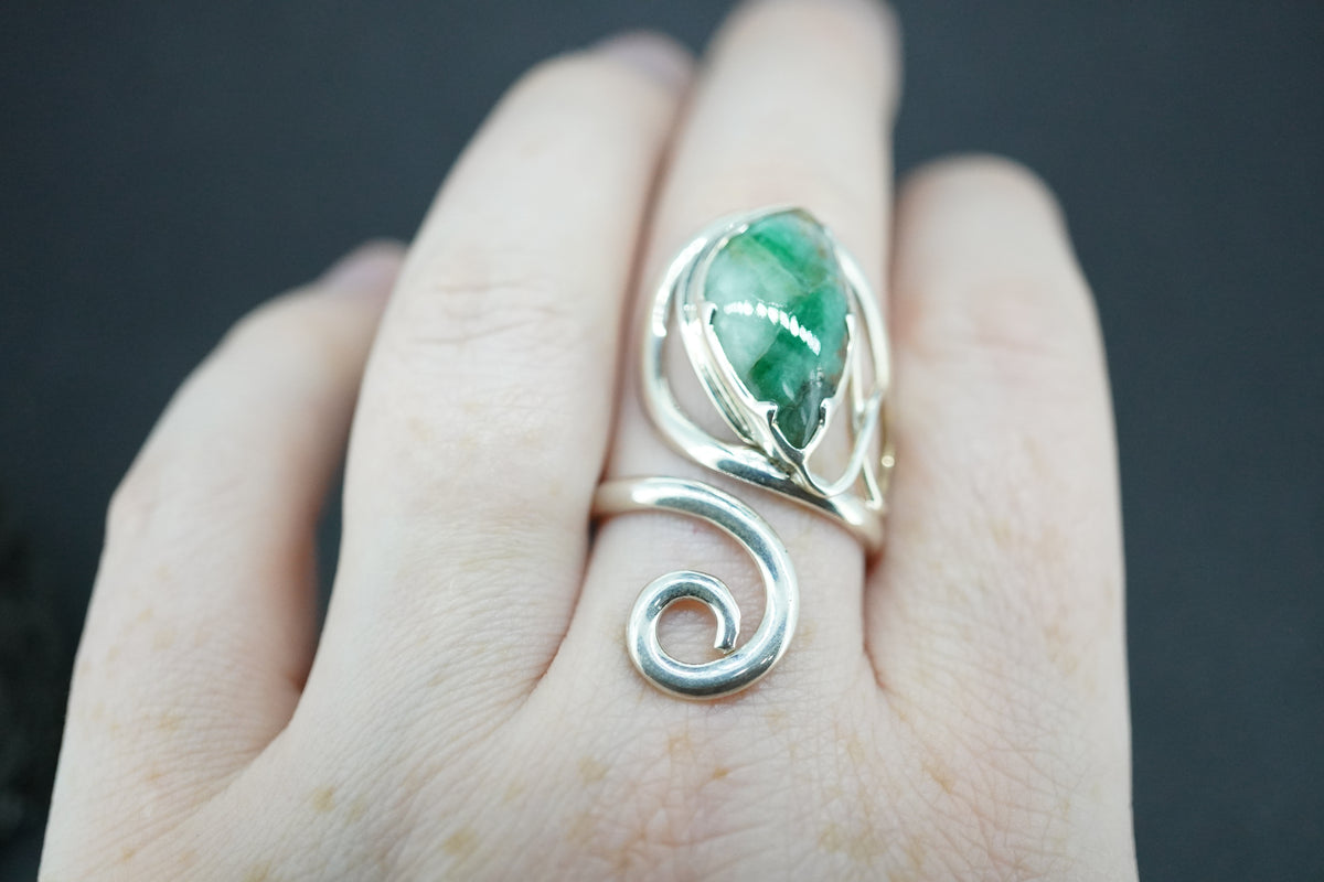 Emerald Sterling Silver Swirl Ring