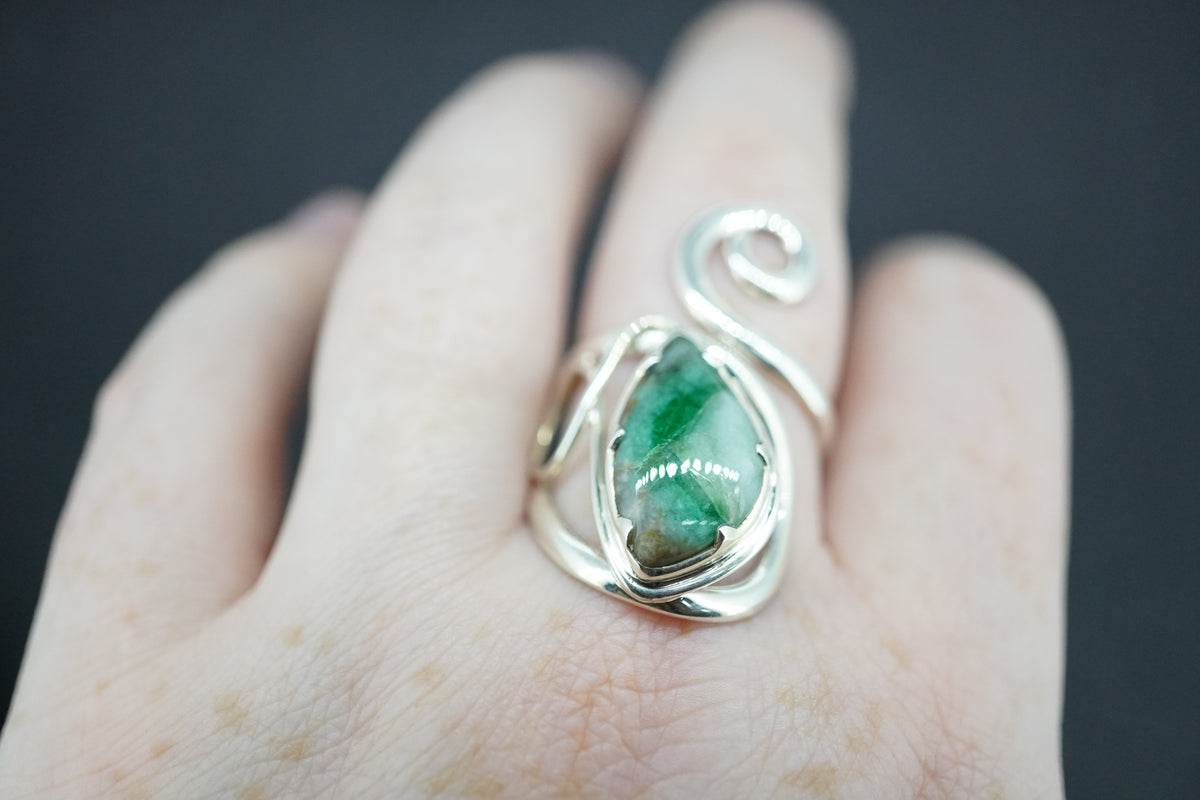 Emerald Sterling Silver Swirl Ring