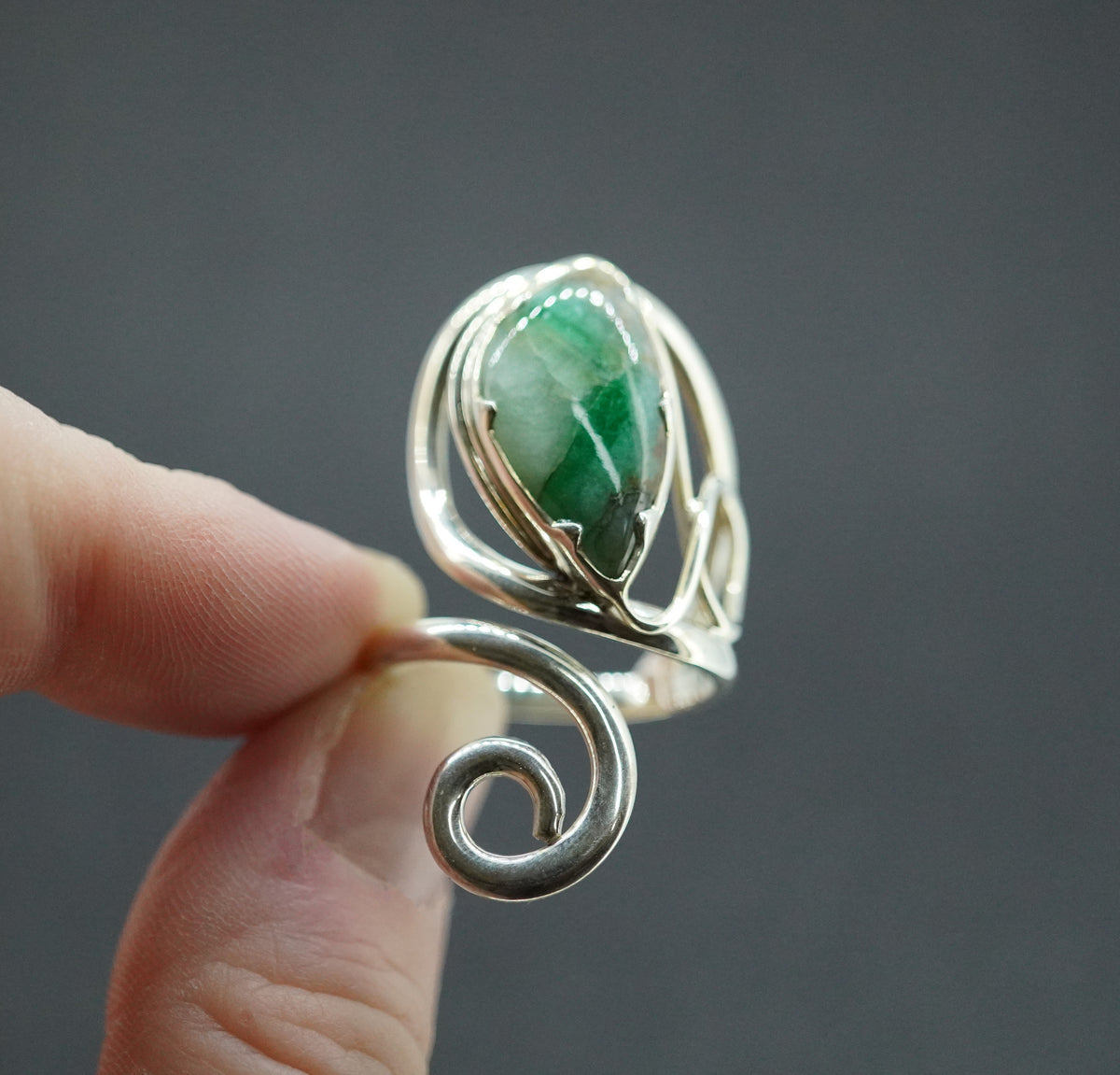 Emerald Sterling Silver Swirl Ring