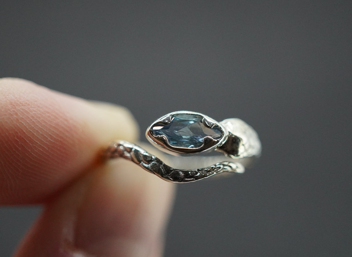 Aquamarine Sterling Silver Serpent Ring