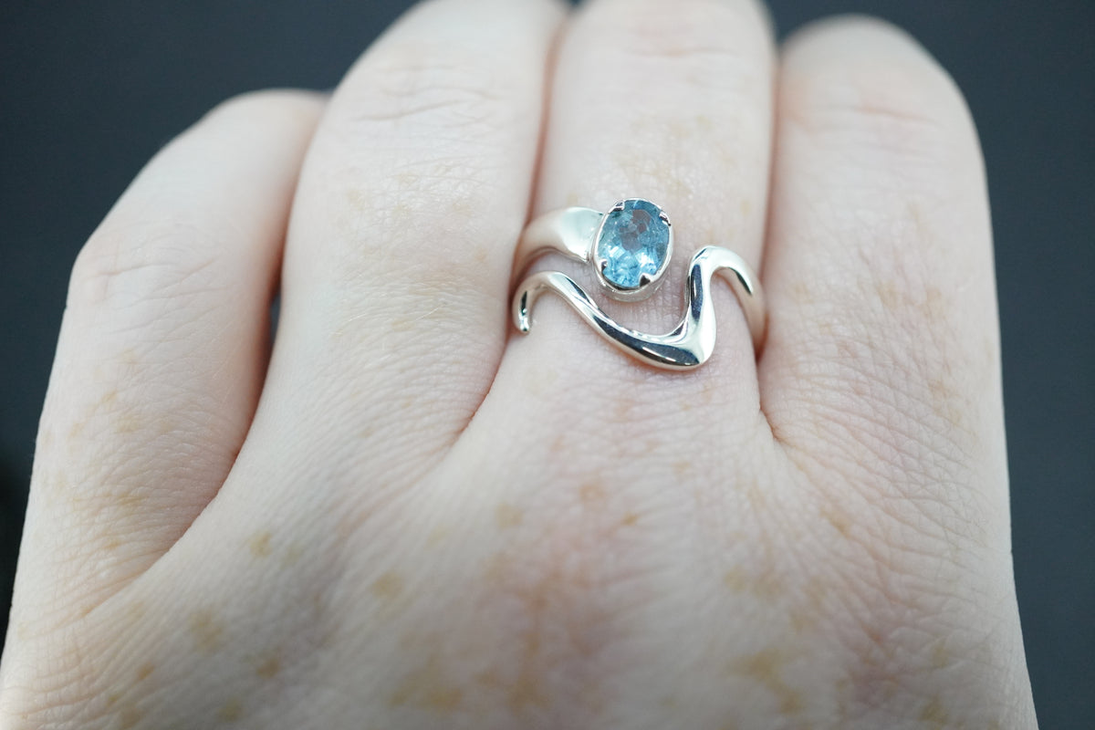 Aquamarine Sterling Silver Wave Ring