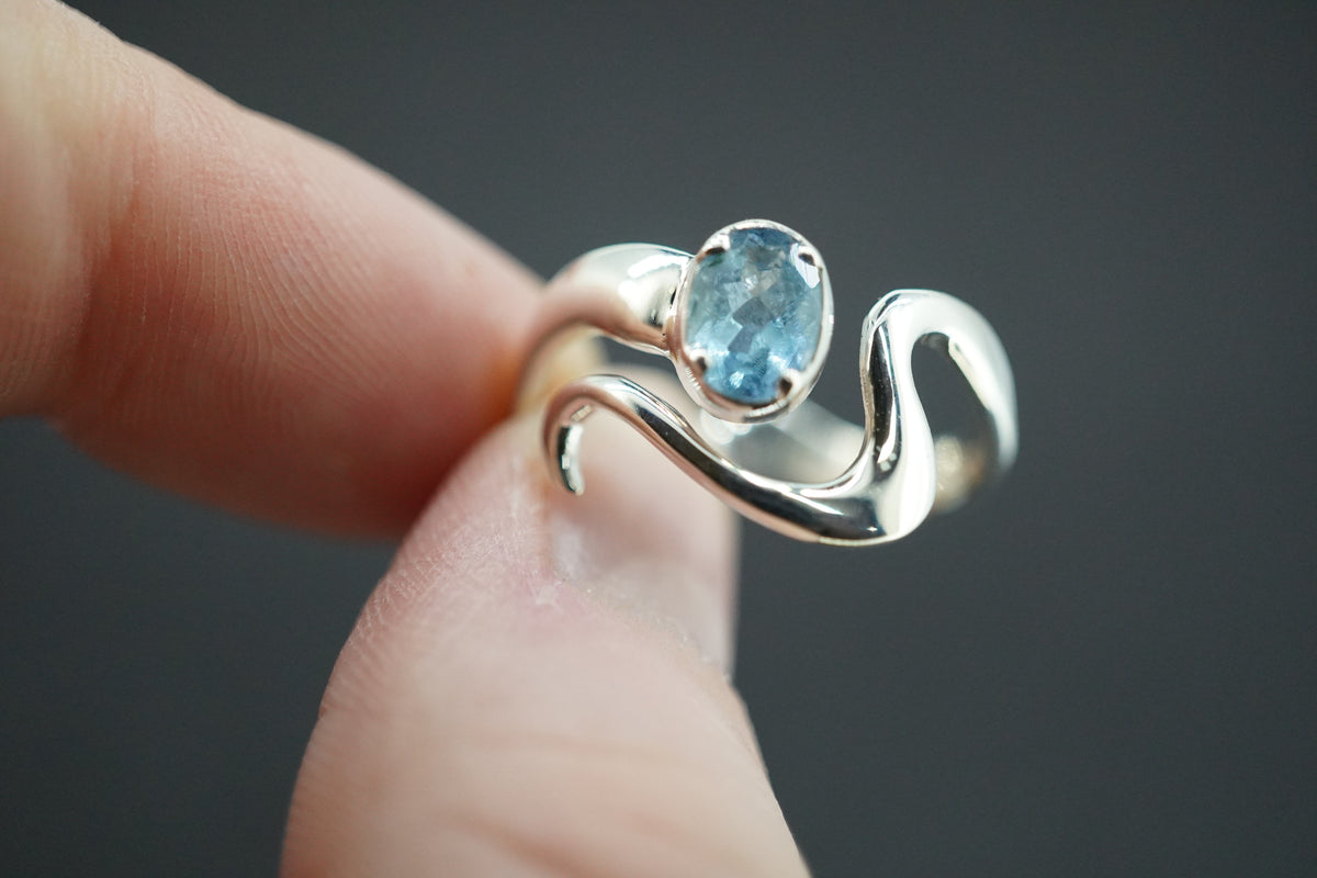 Aquamarine Sterling Silver Wave Ring