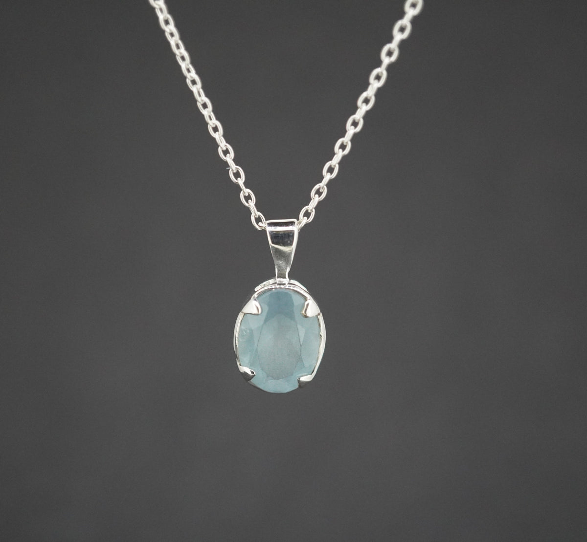 Aquamarine Sterling Silver Small Oval Pendant