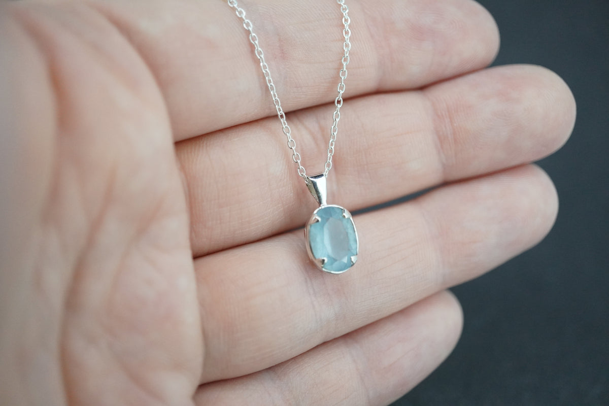 Aquamarine Sterling Silver Small Oval Pendant