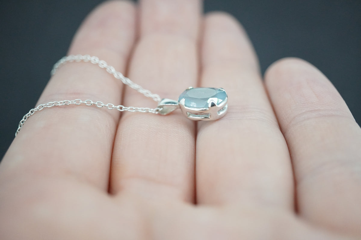 Aquamarine Sterling Silver Small Oval Pendant
