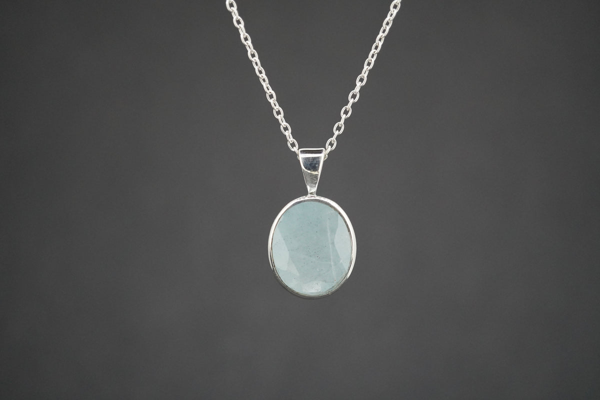 Aquamarine Sterling Silver Medium Oval Pendant