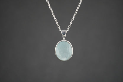 Aquamarine Sterling Silver Medium Oval Pendant