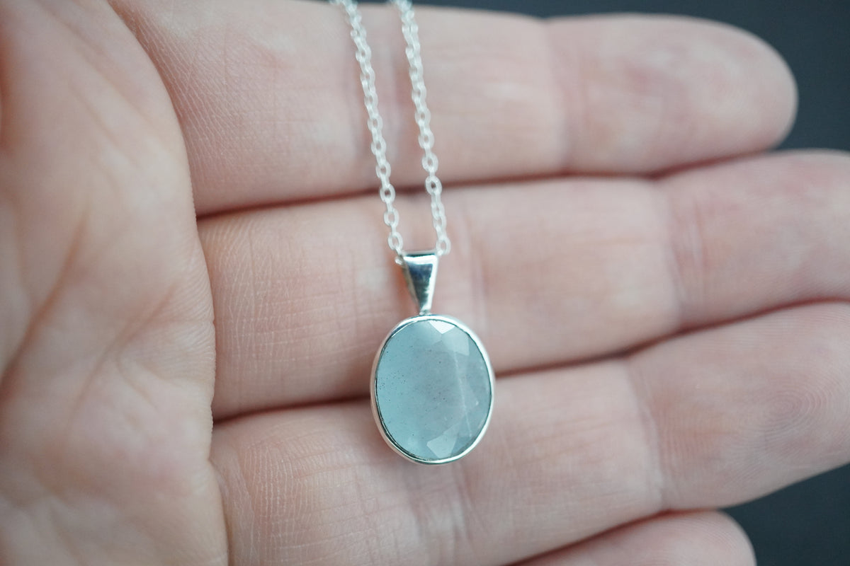 Aquamarine Sterling Silver Medium Oval Pendant