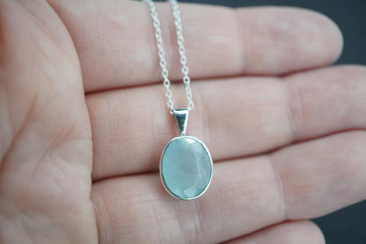 Aquamarine Sterling Silver Medium Oval Pendant