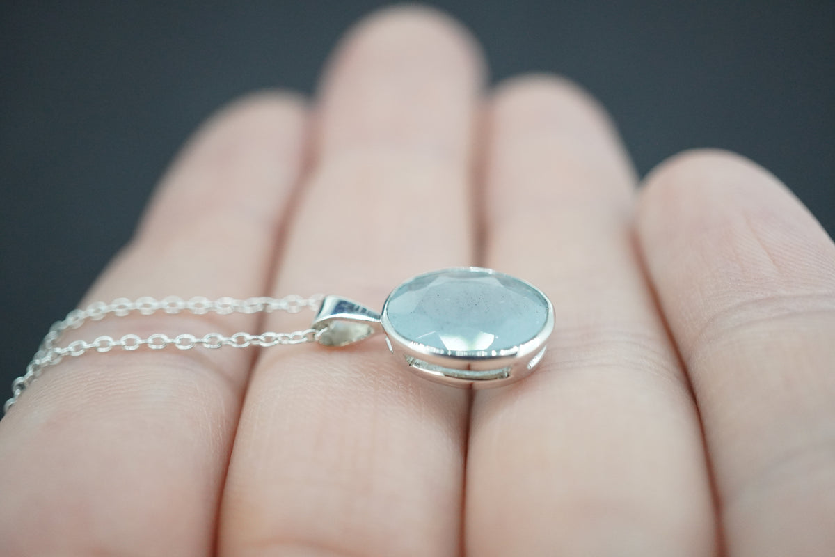 Aquamarine Sterling Silver Medium Oval Pendant