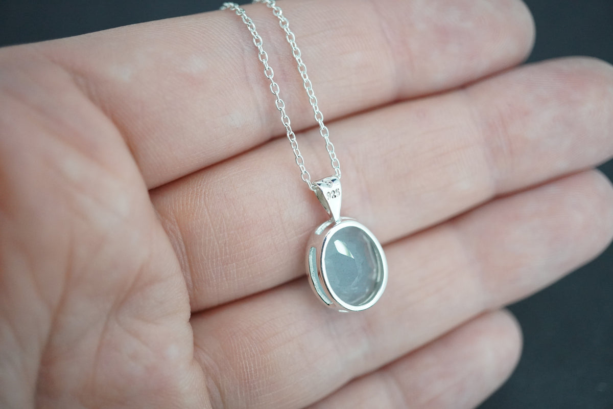 Aquamarine Sterling Silver Medium Oval Pendant
