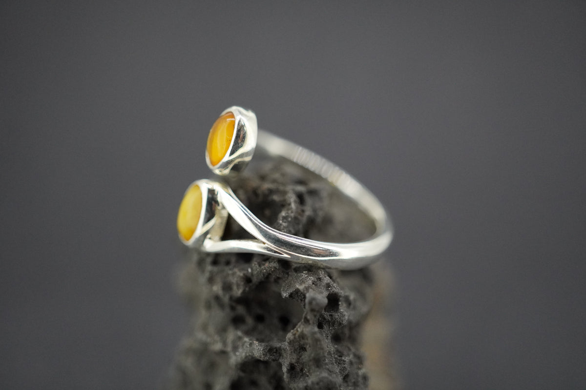 Amber Sterling Silver Two Stone Ring