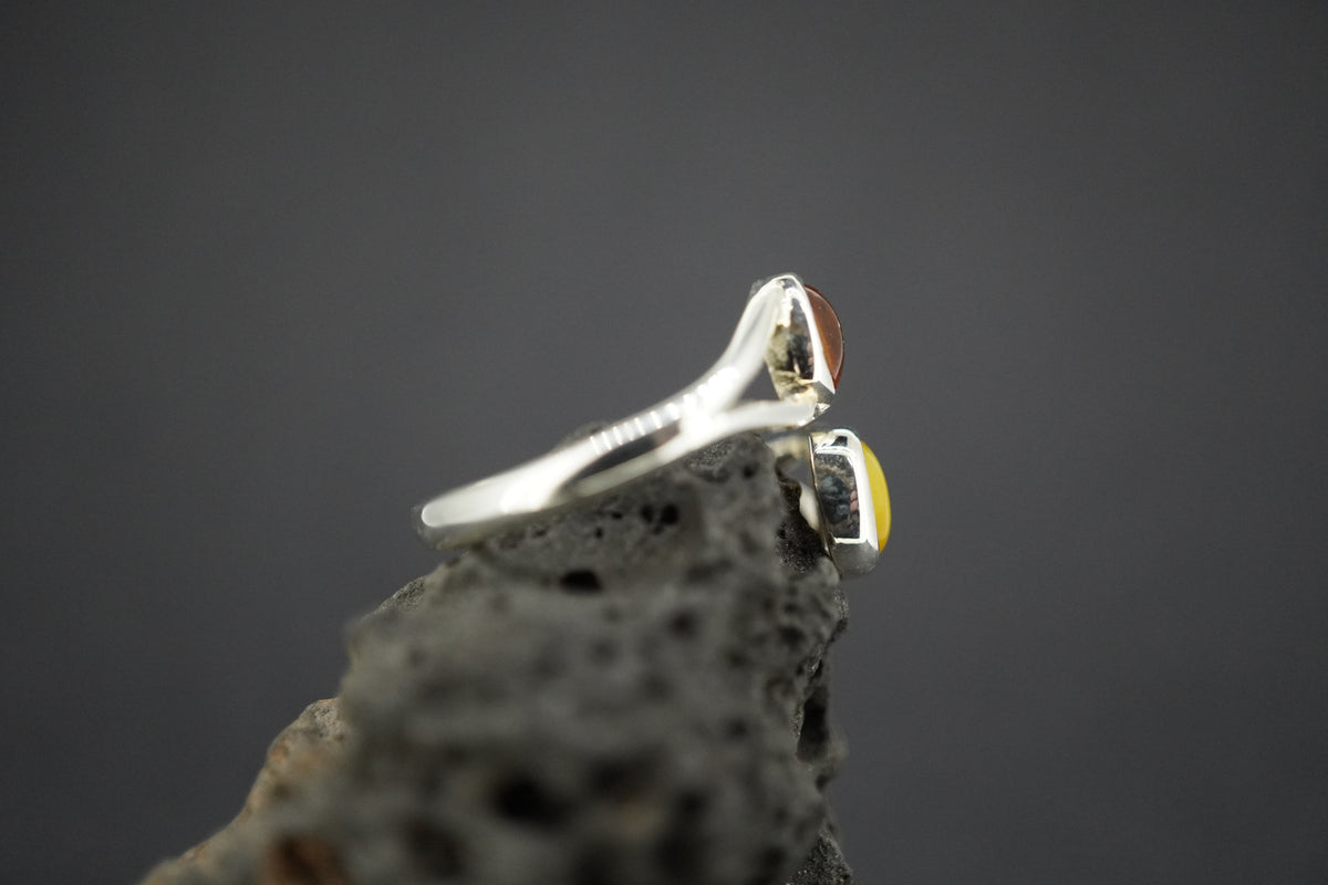 Amber Sterling Silver Two Stone Ring