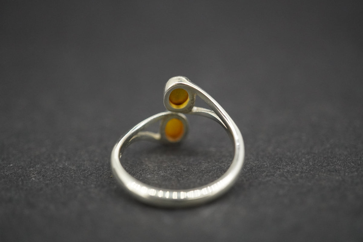 Amber Sterling Silver Two Stone Ring