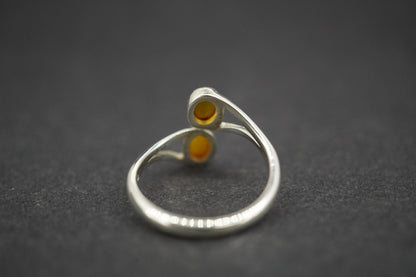 Amber Sterling Silver Two Stone Ring