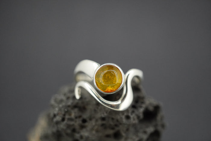 Amber Sterling Silver Wave Ring