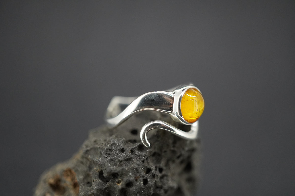 Amber Sterling Silver Wave Ring