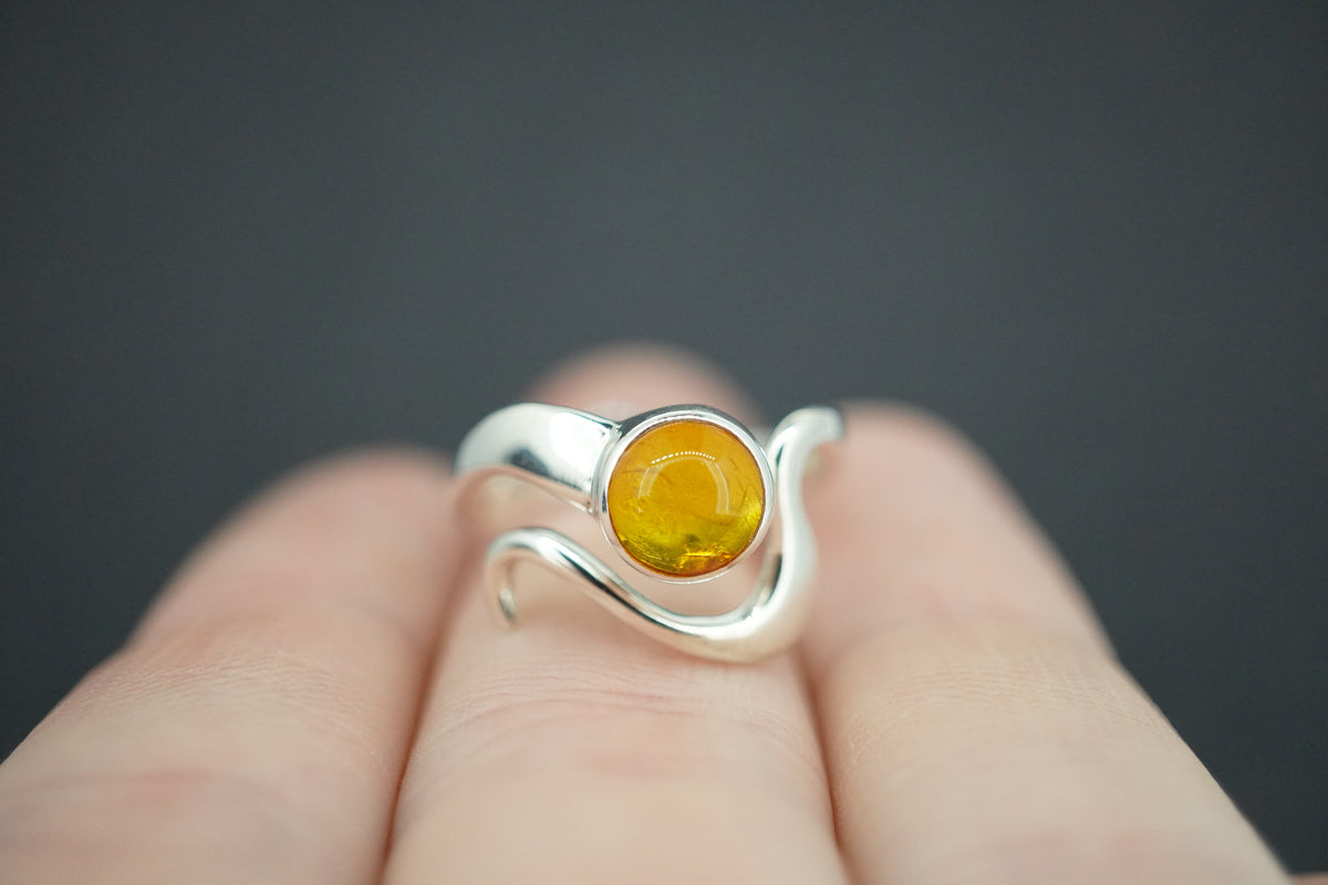 Amber Sterling Silver Wave Ring