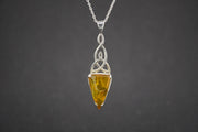 Amber Sterling Silver Celtic Drop Pendant