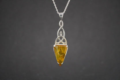 Amber Sterling Silver Celtic Drop Pendant