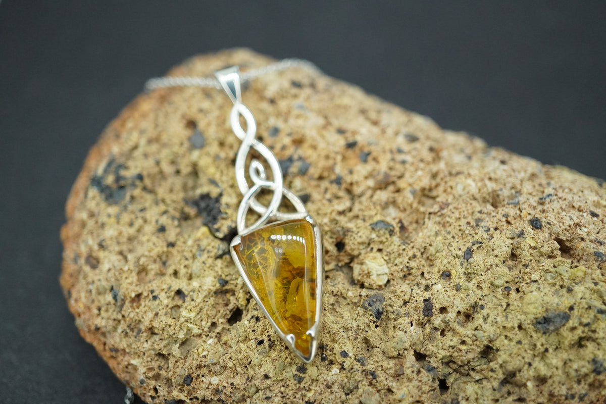 Amber Sterling Silver Celtic Drop Pendant