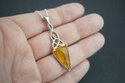 Amber Sterling Silver Celtic Drop Pendant