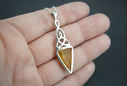 Amber Sterling Silver Celtic Drop Pendant