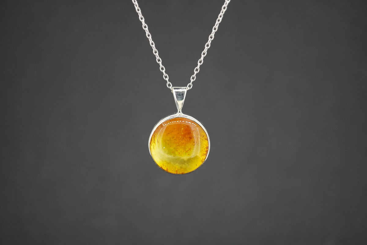 Amber Sterling Silver Round Pendant