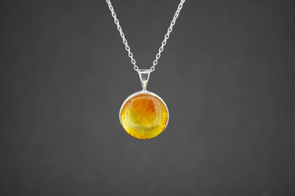 Amber Sterling Silver Round Pendant
