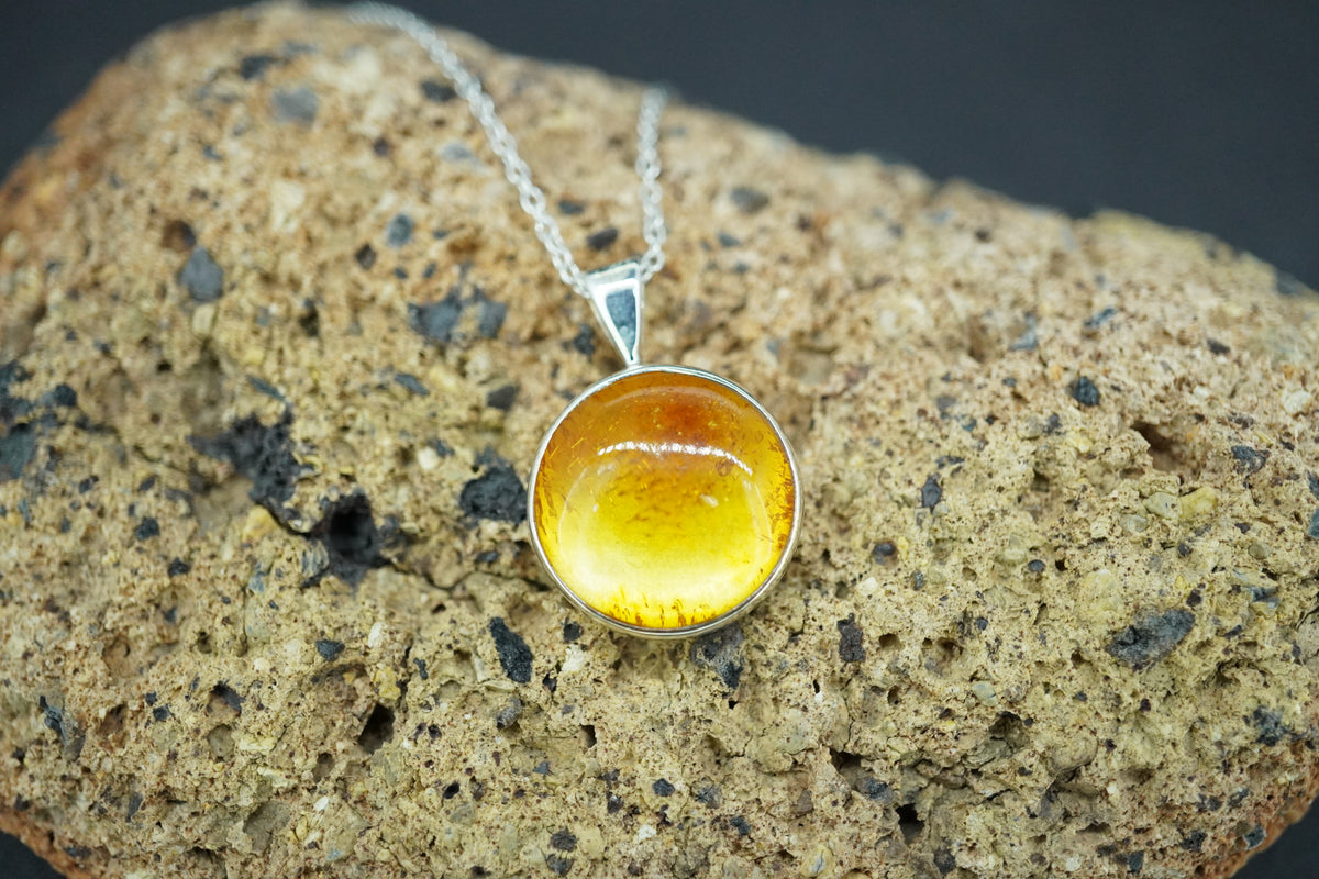 Amber Sterling Silver Round Pendant