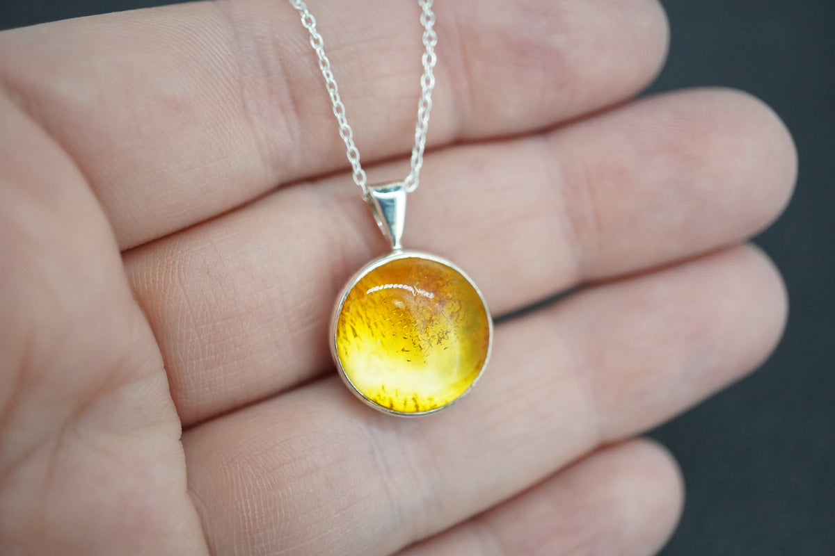 Amber Sterling Silver Round Pendant