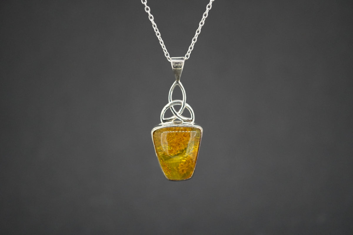 Amber Sterling Silver Celtic Pendant