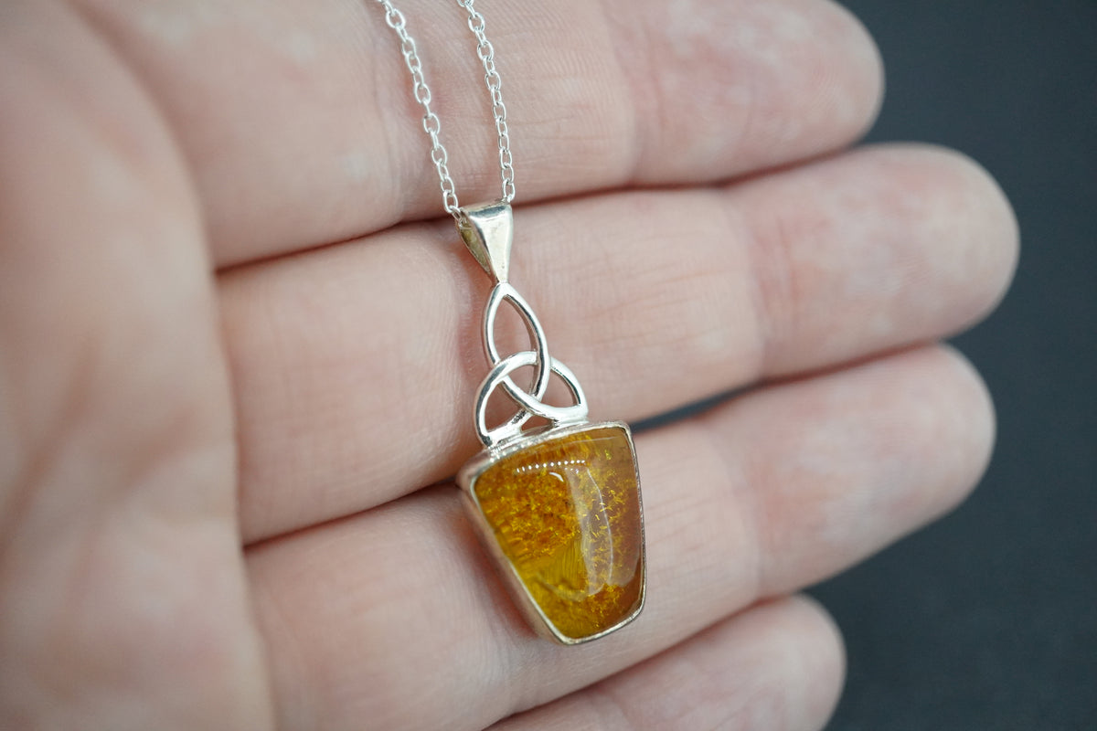 Amber Sterling Silver Celtic Pendant