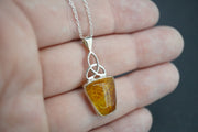 Amber Sterling Silver Celtic Pendant