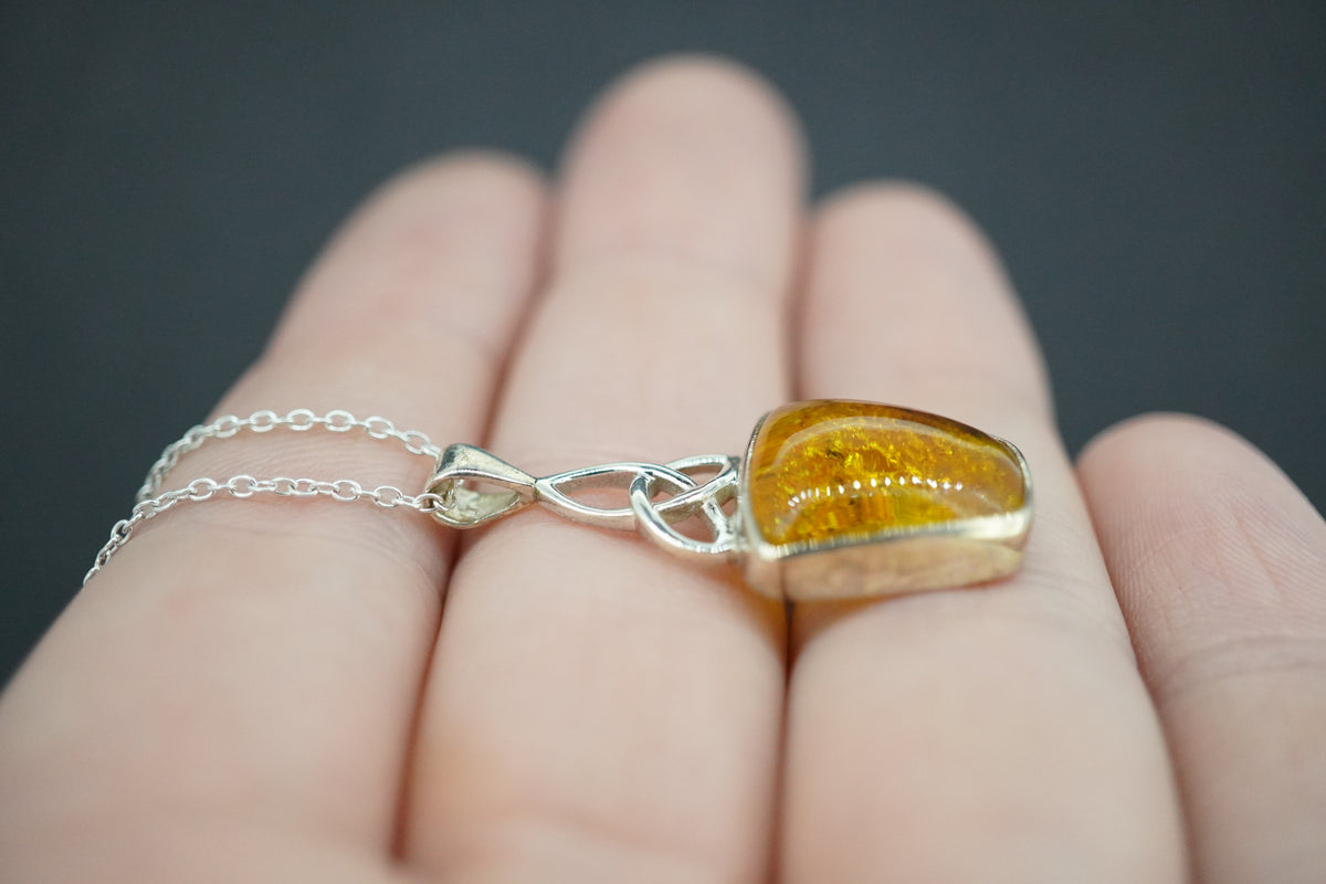 Amber Sterling Silver Celtic Pendant
