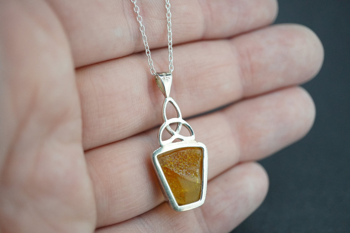 Amber Sterling Silver Celtic Pendant
