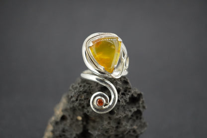 Amber and Orange Sapphire Sterling Silver Swirl Ring