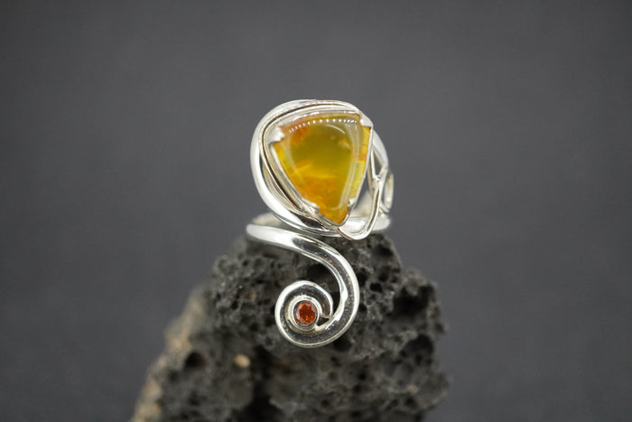 Amber and Orange Sapphire Sterling Silver Swirl Ring